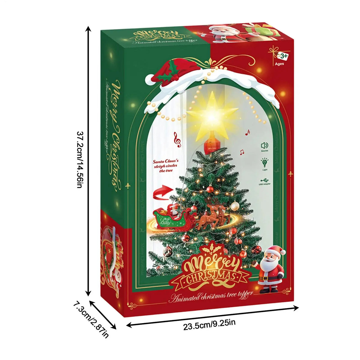 Estrella Giratoria para Árbol – Santa Claus y Reno
