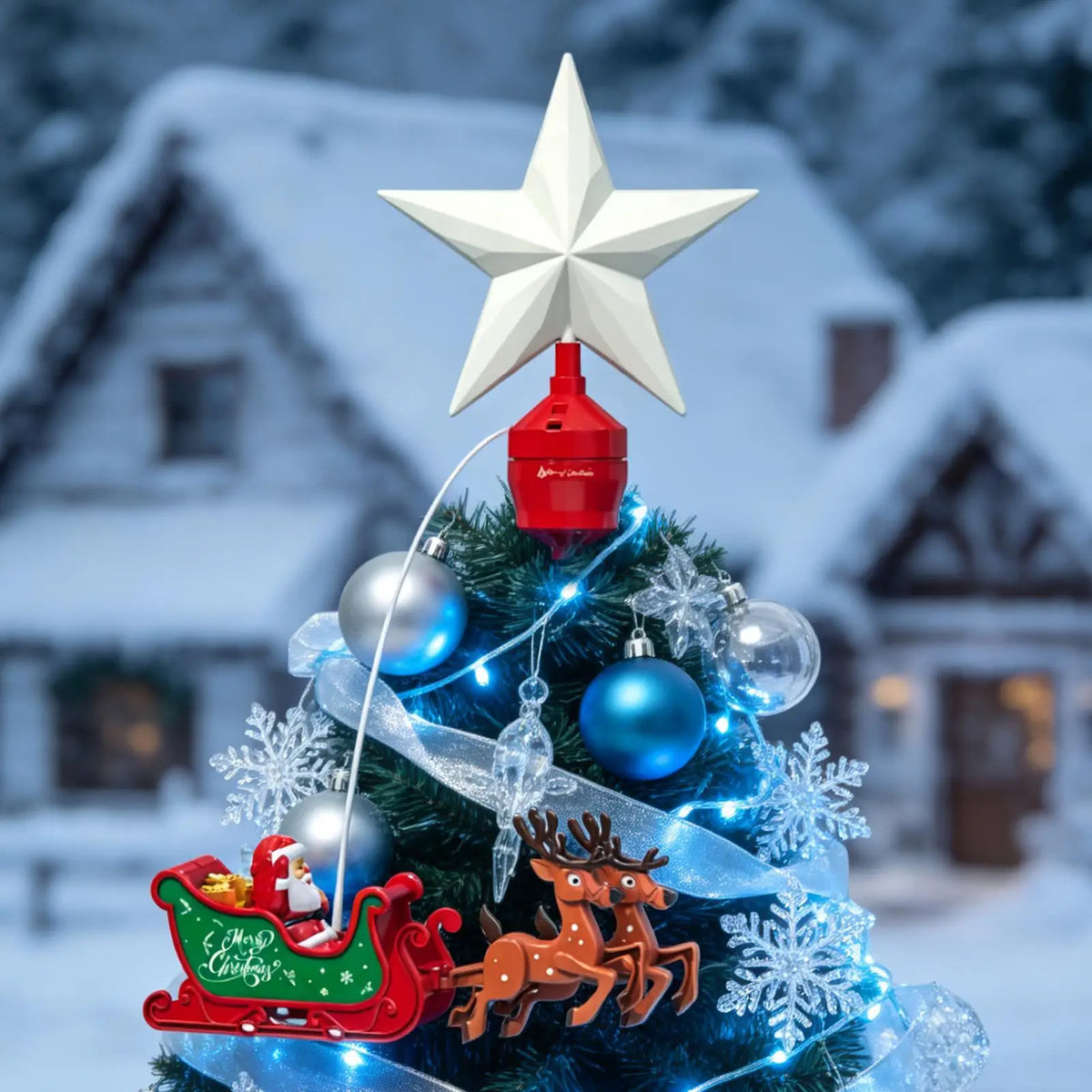 Estrella Giratoria para Árbol – Santa Claus y Reno