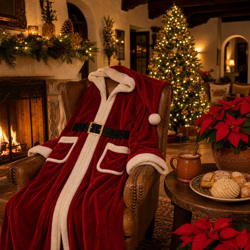 Capa Navideña con Capucha – Felpa Suave – en ambiente navideño