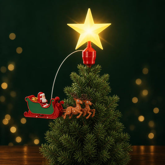 Estrella Giratoria para Árbol – Santa Claus y Reno – foto principal