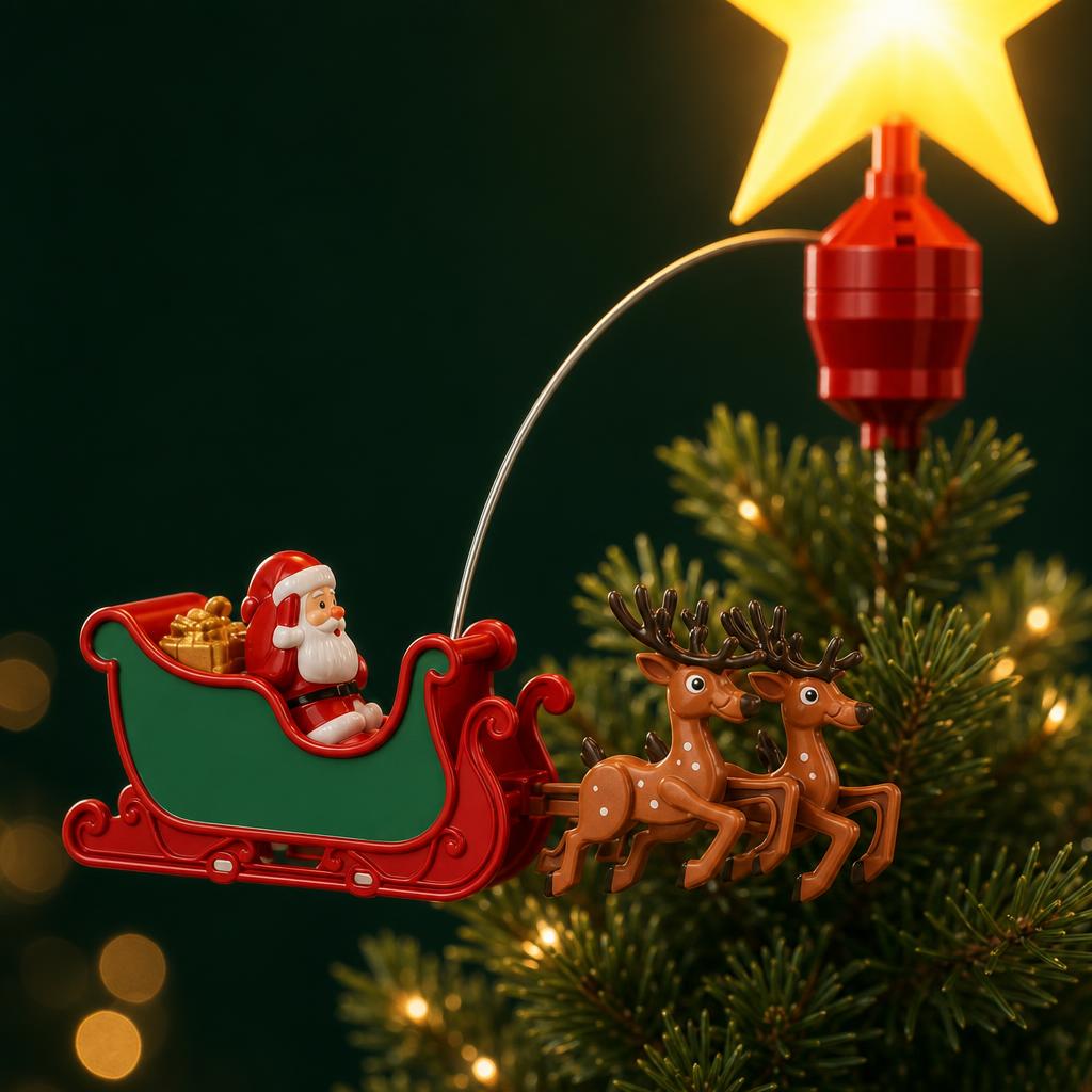 Estrella Giratoria para Árbol – Santa Claus y Reno – detalle