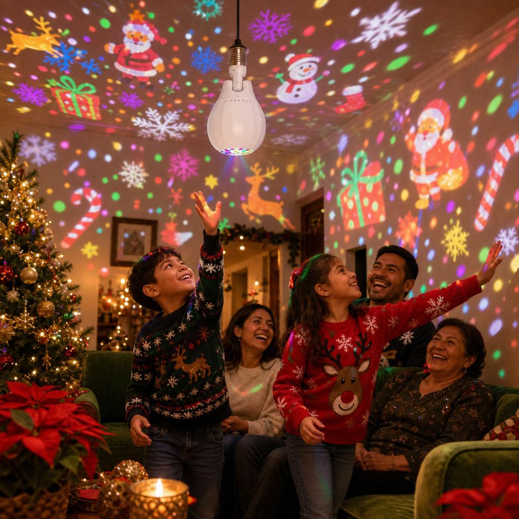 Foco Proyector Navideño – 16 Diseños Giratorios – en uso