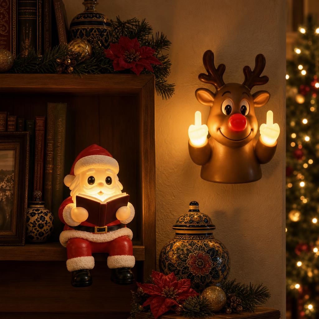 Lámpara Santa Rebelde – Luz Nocturna Decorativa – en ambiente navideño