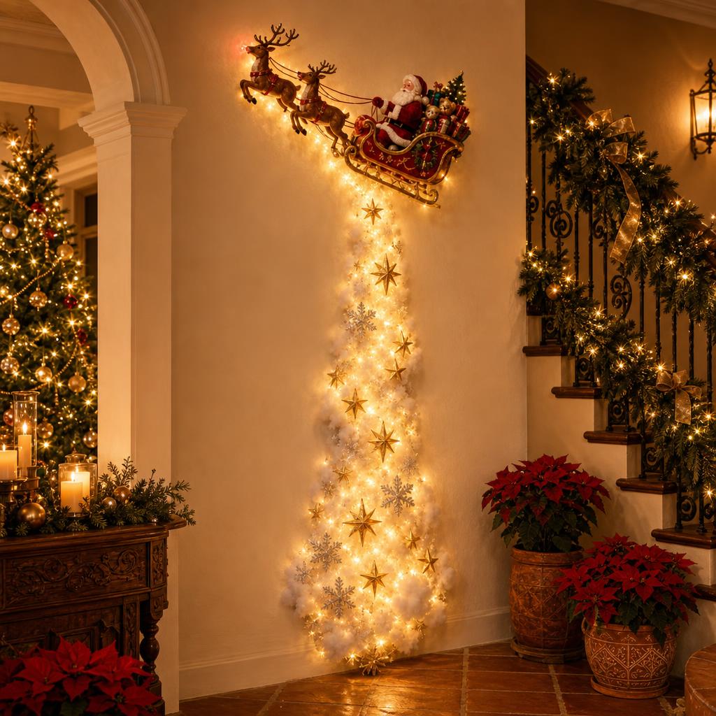 Luz de Pared Mágica – Trineo de Santa con Renos – en ambiente navideño