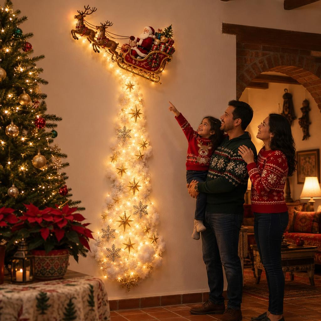 Luz de Pared Mágica – Trineo de Santa con Renos – en uso