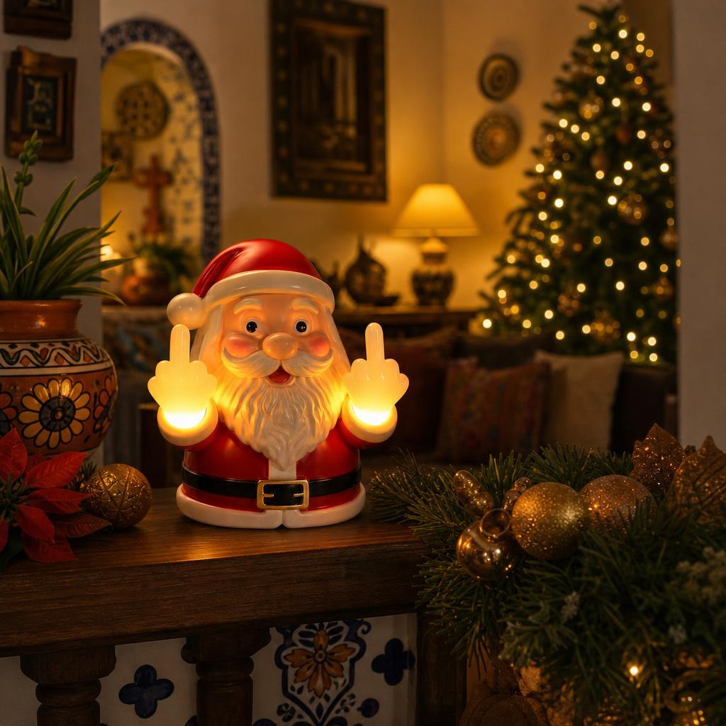 Santa Rebelde – Figura Luminosa LED – en ambiente navideño